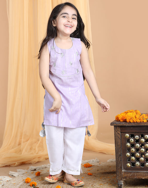 Purple embroidered Kurti set