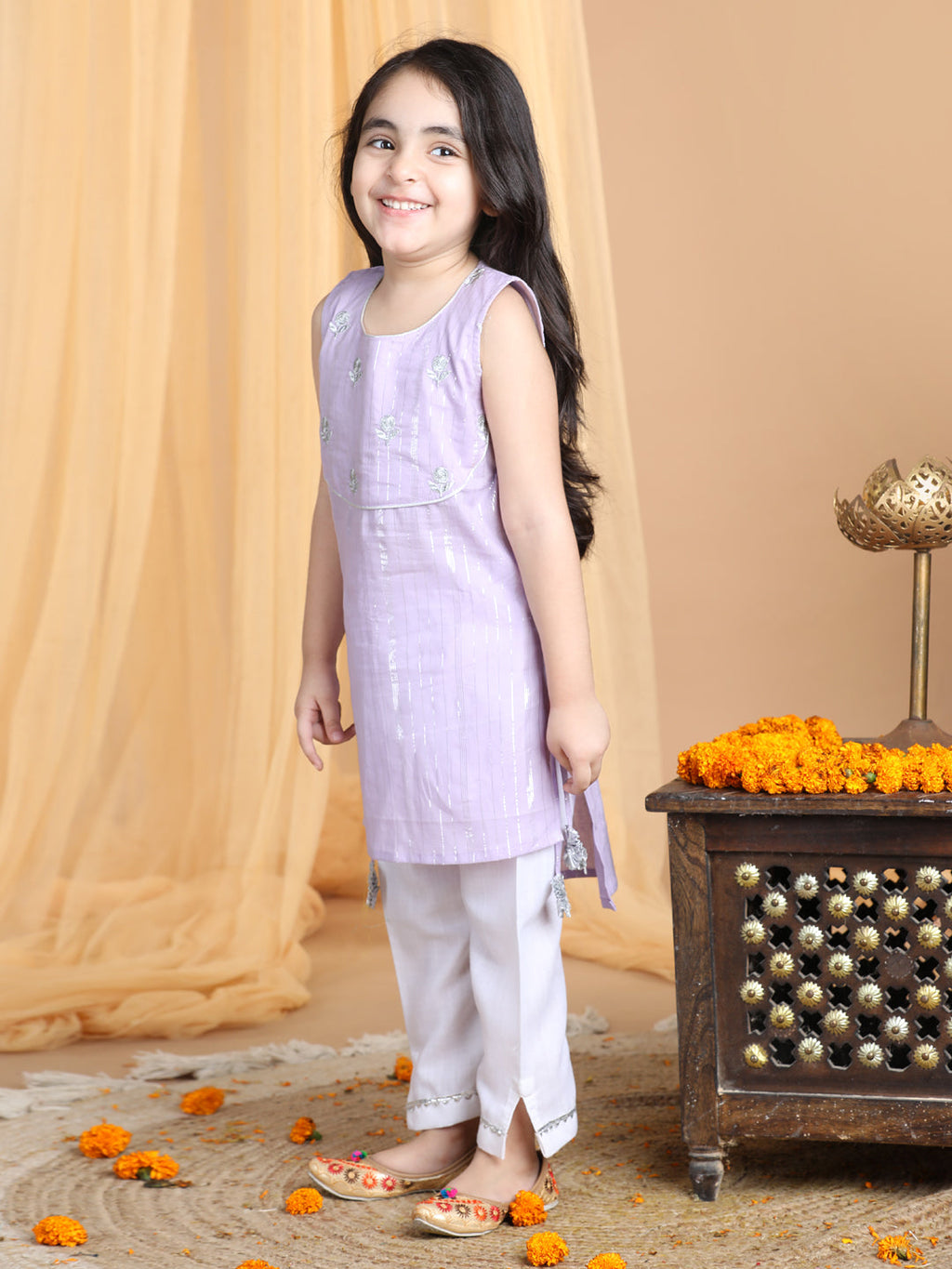 Purple embroidered Kurti set