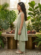 Kinder Kids Green Embroidered Kurti With Green Pant