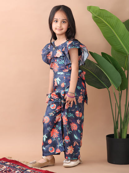 Blue cap sleeves floral printed cord set