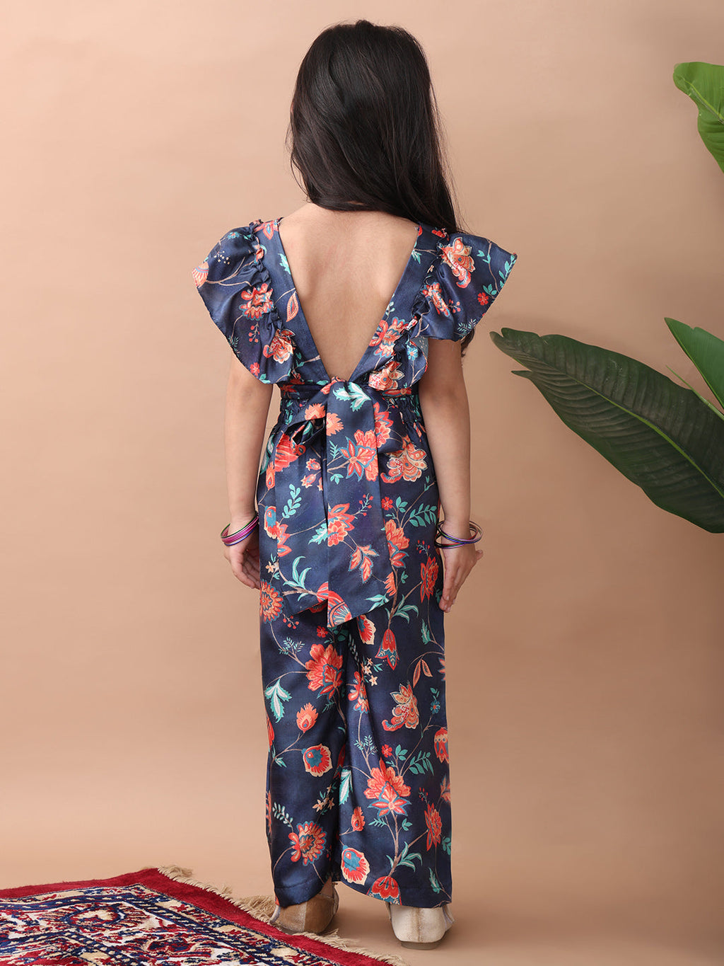 Blue cap sleeves floral printed cord set