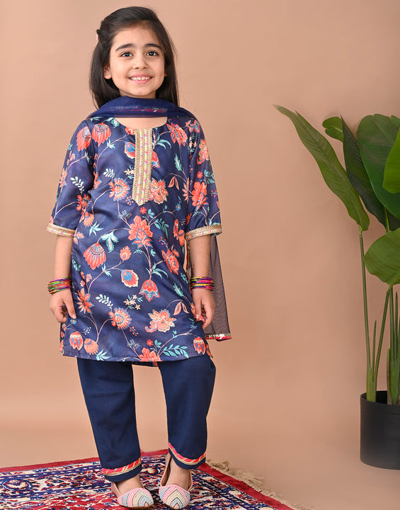 Blue printed Kurti with Plazo and dupatta
