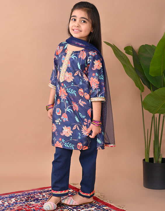 Blue printed Kurti with Plazo and dupatta