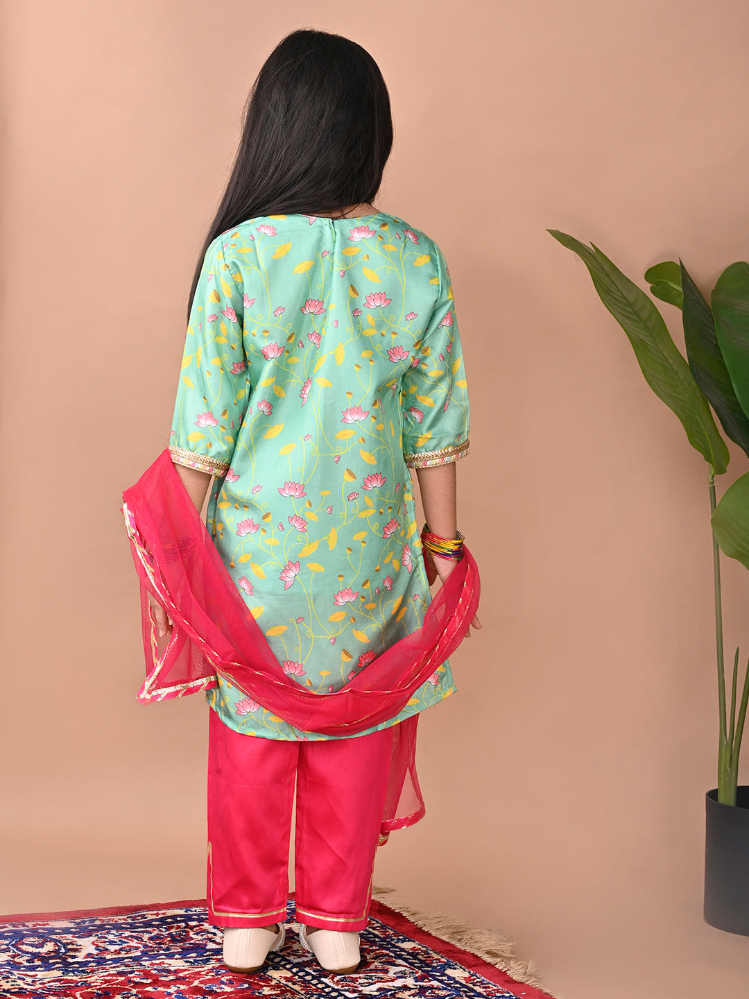 Green printed Kurti with Plazo and dupatta