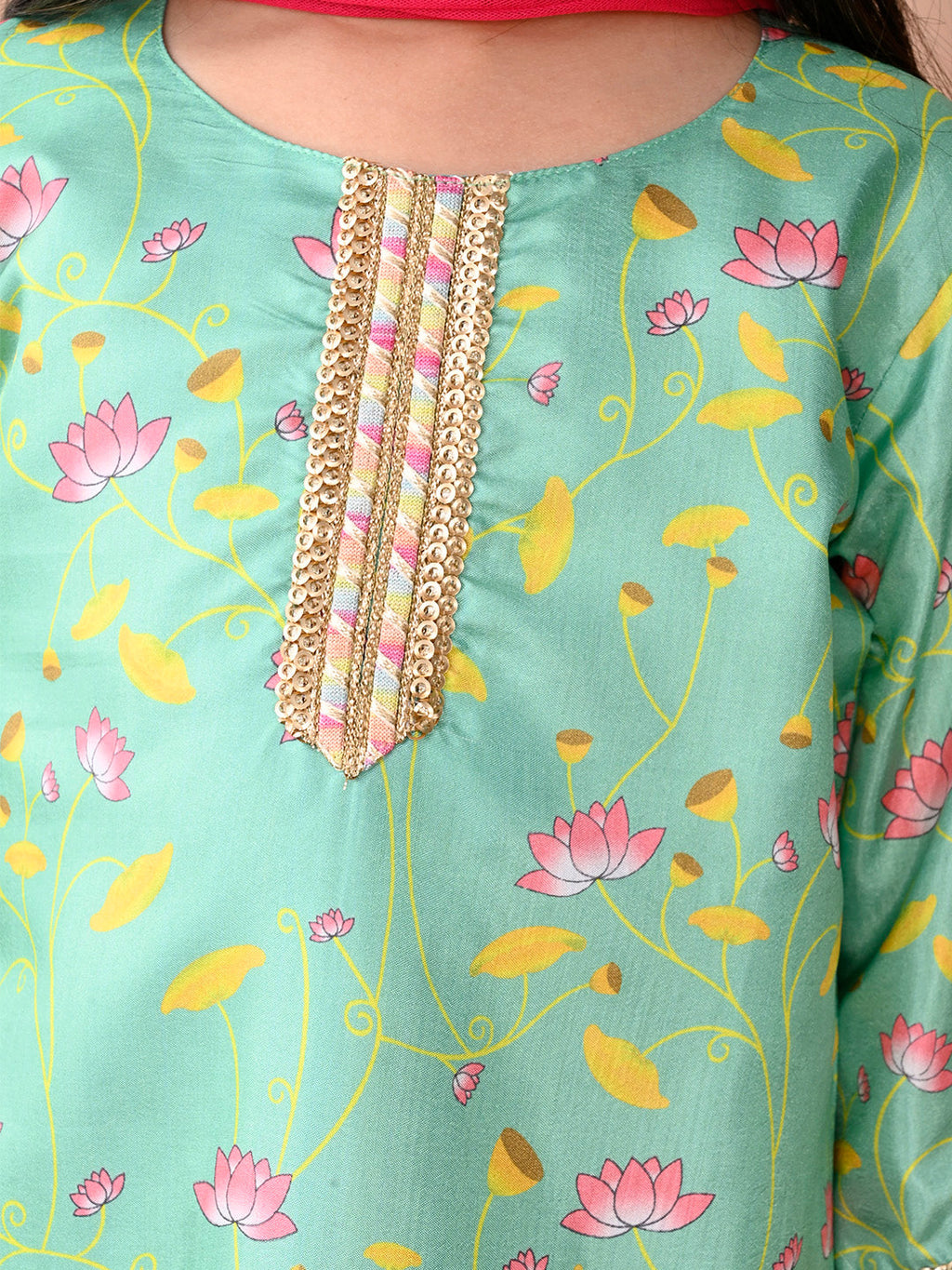 Green printed Kurti with Plazo and dupatta