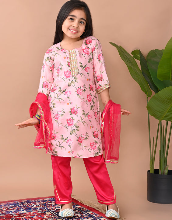 Pink printed Kurti with Plazo and dupatta