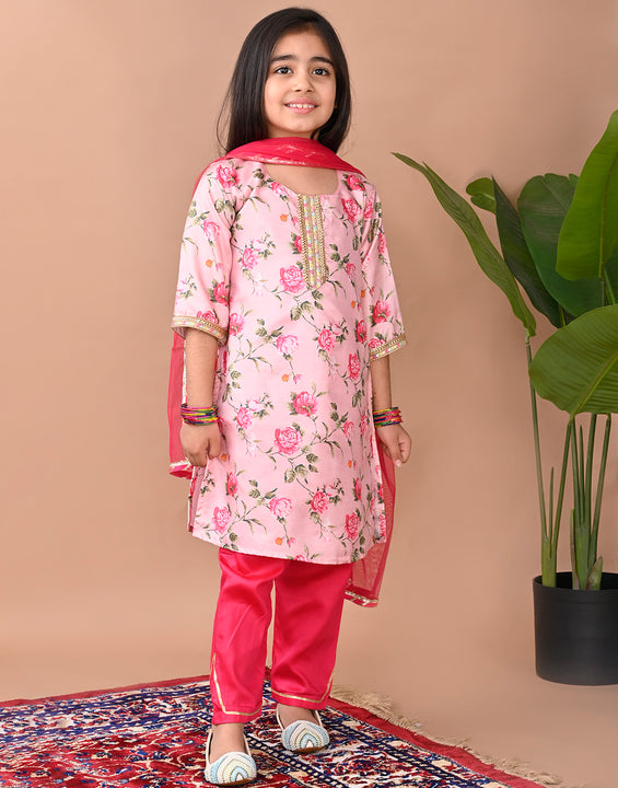 Pink printed Kurti with Plazo and dupatta