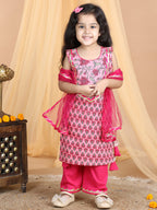 Pink Cotton Floral Printed Kurti set