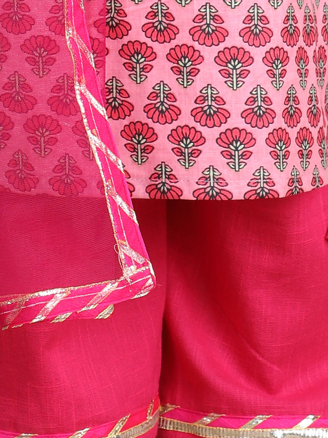 Pink Cotton Floral Printed Kurti set