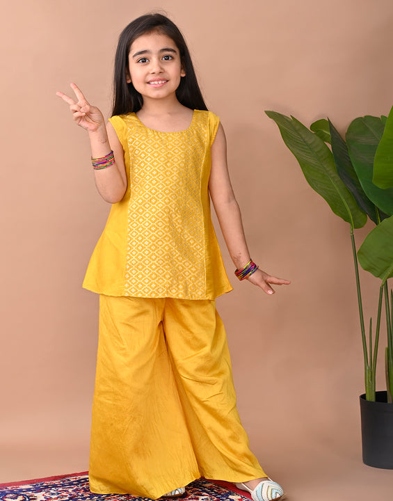 Yellow jacquard Kurti with pant