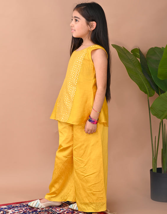 Yellow jacquard Kurti with pant