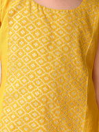 Yellow jacquard Kurti with pant