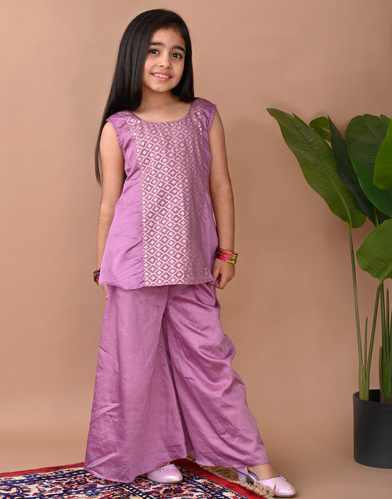 Purple jacquard Kurti with pant