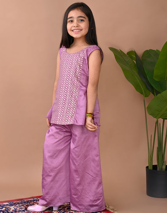 Purple jacquard Kurti with pant