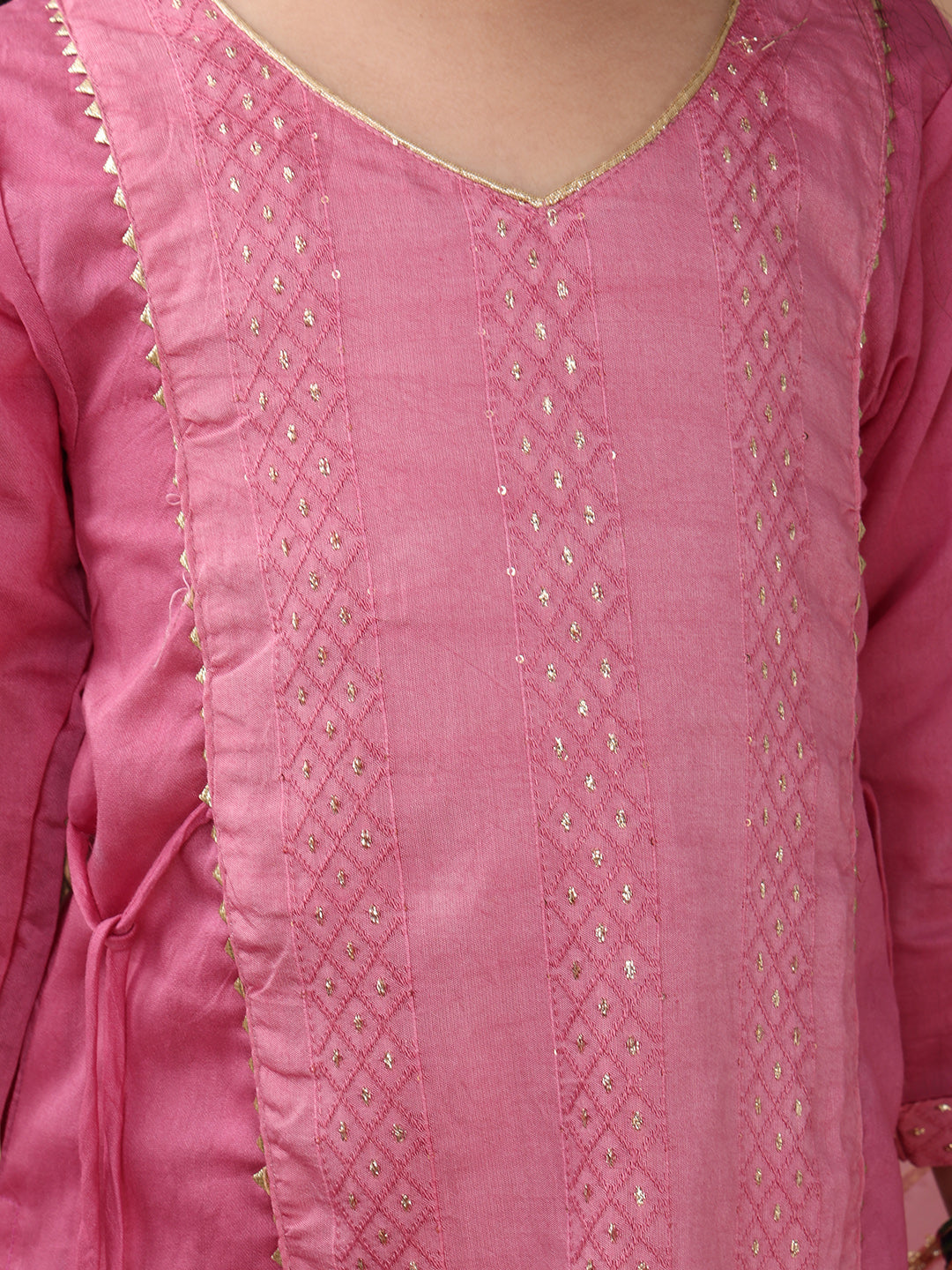 Pink  Embroidereed Kurti With Pant And Dupatta