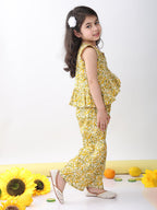 Yellow sleeveless floral printed top and pant