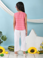 Peach sleeveless katha Top with white pant