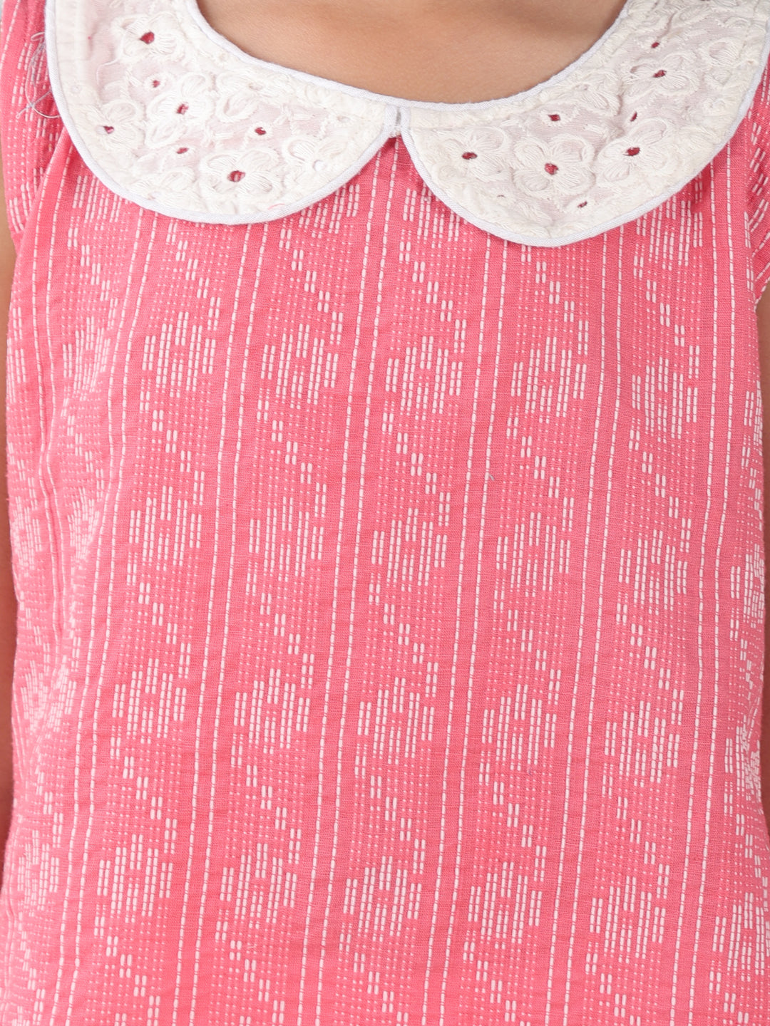 Peach sleeveless katha Top with white pant