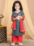 Blue Cotton Floral Printed Kurti set