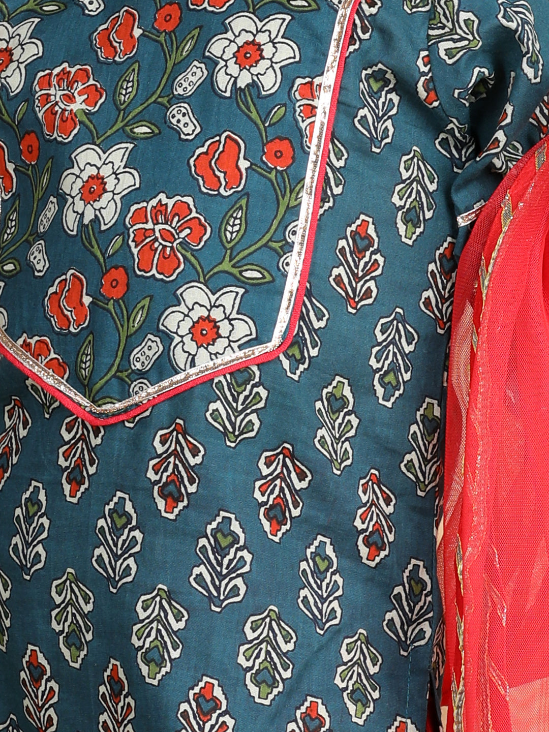 Blue Cotton Floral Printed Kurti set