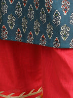 Blue Cotton Floral Printed Kurti set
