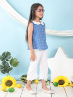 Blue sleeveless katha Top with white pant