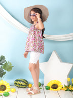 Pink sleeveless Top with white short pant