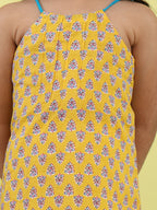 Yellow Floral sleeveless kurti with white pant