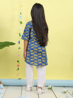 Blue cotton tiger printed 3/4 sleeves shirt paired with white pant