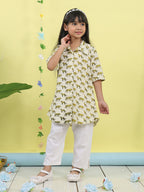 White cotton tiger printed 3/4 sleeves shirt paired with white pant