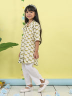 White cotton tiger printed 3/4 sleeves shirt paired with white pant