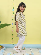 White cotton tiger printed 3/4 sleeves shirt paired with white pant
