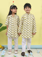 White cotton tiger printed 3/4 sleeves shirt paired with white pant