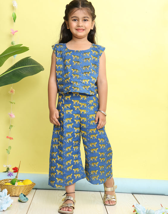 Blue cotton tiger printed cord set