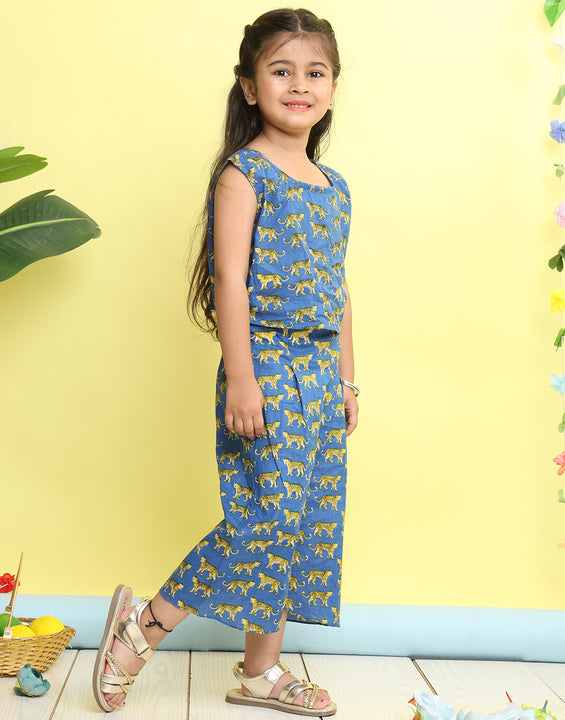Blue cotton tiger printed cord set