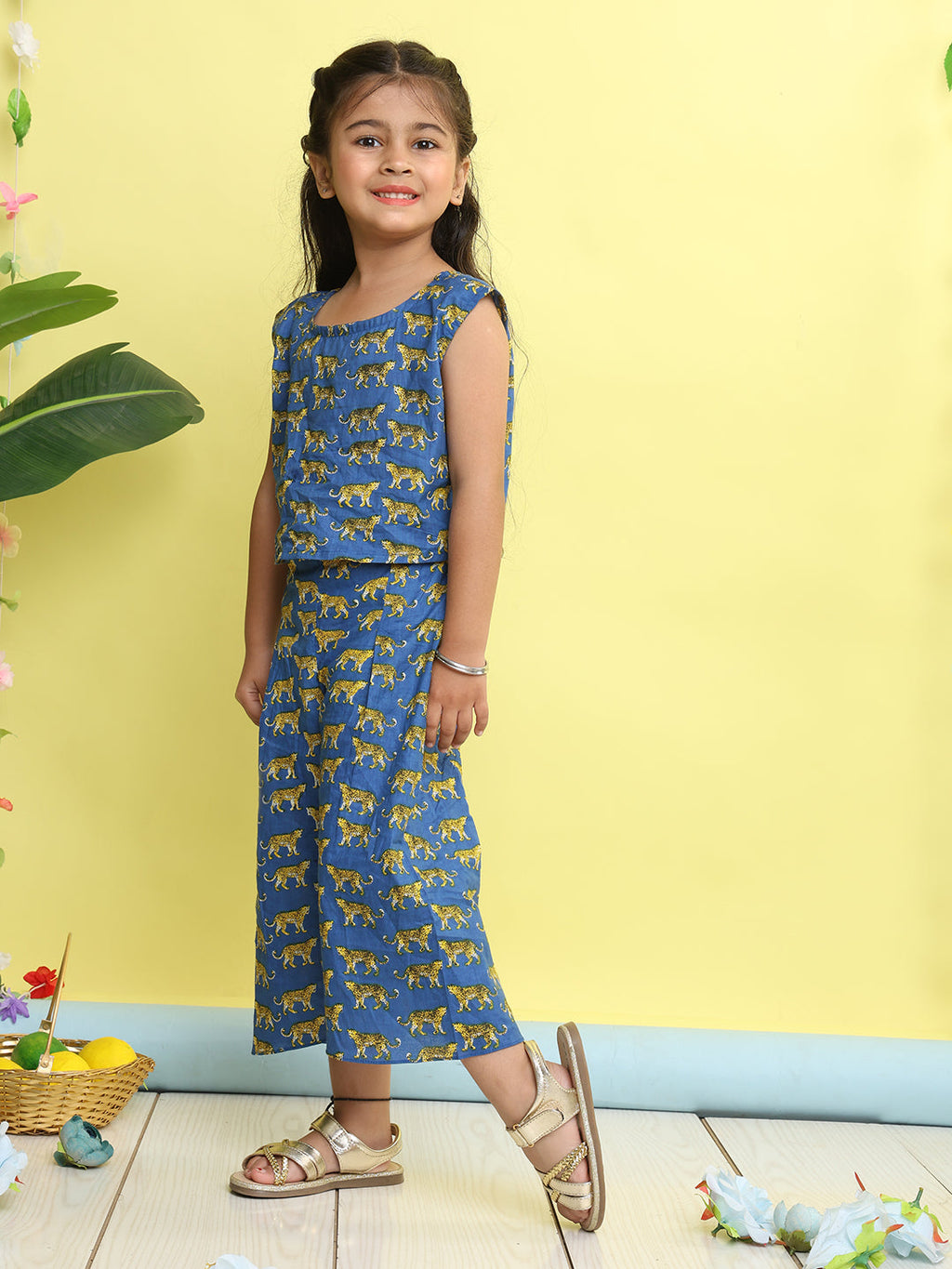 Blue cotton tiger printed cord set