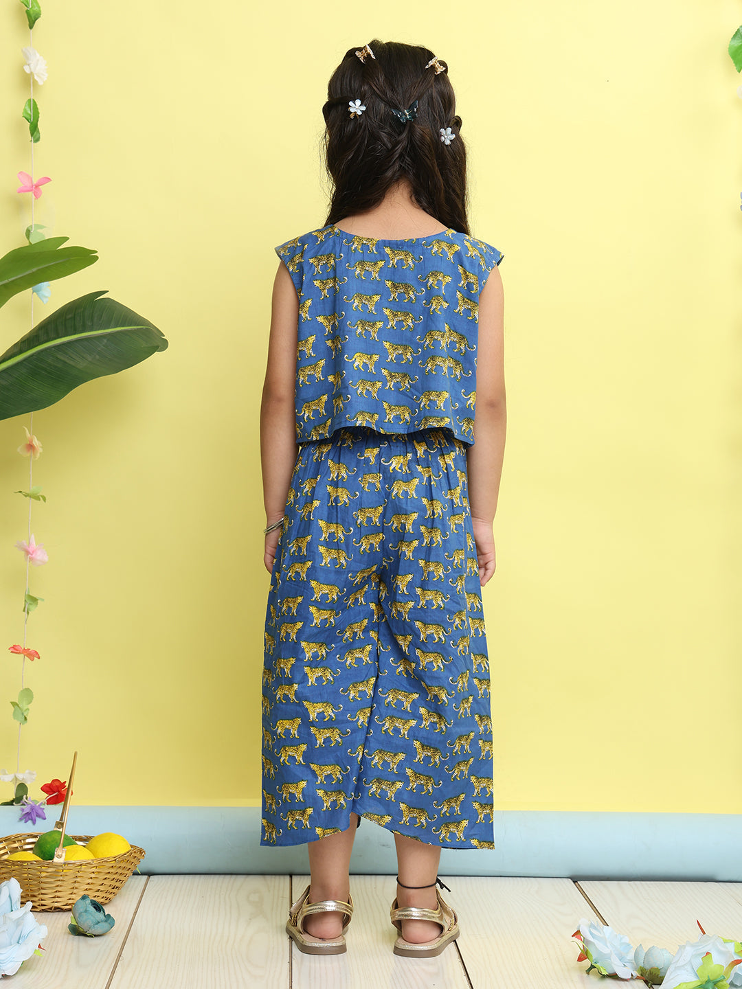 Blue cotton tiger printed cord set