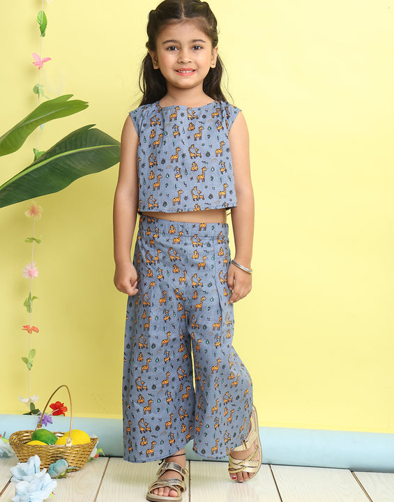 Grey cotton animal printed cord set