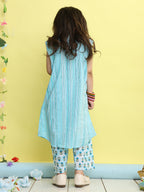 Blue stripped sleeveless kurti with Floral pant