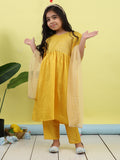 Yellow Jaquard Cap Sleeves kurti with yellow pant and dupatta