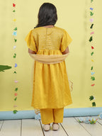Yellow Jaquard Cap Sleeves kurti with yellow pant and dupatta