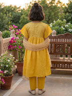 Kinder Kids Yellow Printed Kurti With Yellow Pant and Dupatta