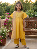 Kinder Kids Yellow Printed Kurti With Yellow Pant and Dupatta