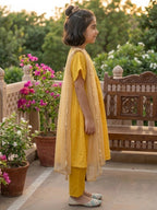 Kinder Kids Yellow Printed Kurti With Yellow Pant and Dupatta