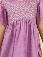 Purple Jaquard Cap Sleeves kurti with purple pant and dupatta