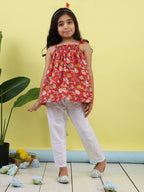 Red sleeveless Top with white  pant