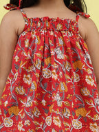 Red sleeveless Top with white  pant