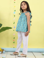 Blue sleeveless Top with white  pant