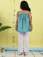 Blue sleeveless Top with white  pant