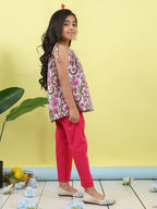 Pink sleeveless Top with white  pant